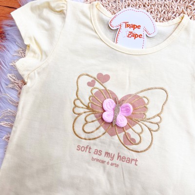 Conj. Blusa Soft as my Heart e Short com Brilhinhos - Amarelo e Areia
